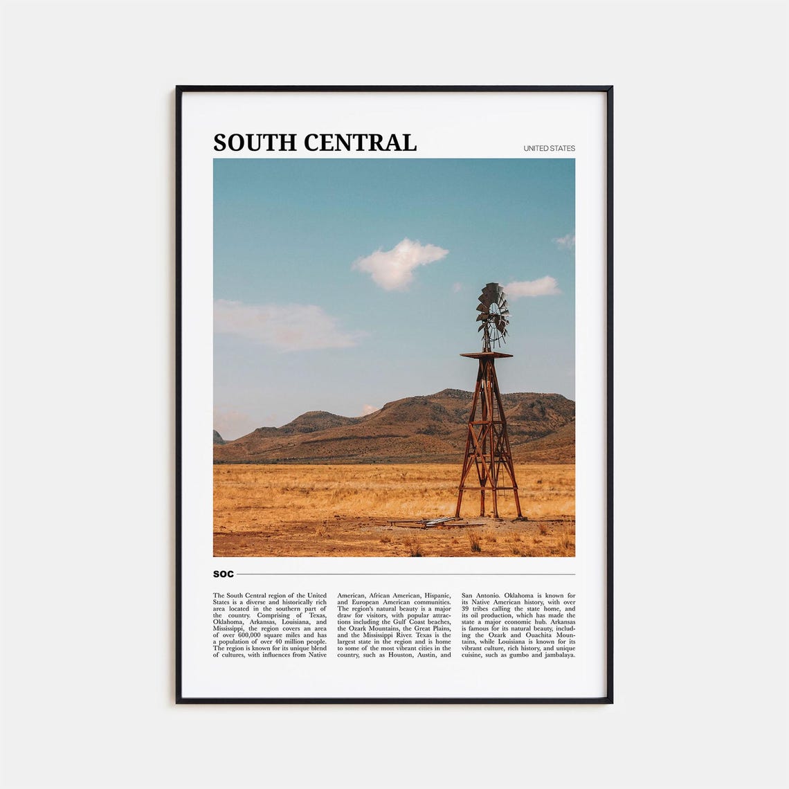 South Central USA Desert Windmill Rustic Western Scene Travel Poster