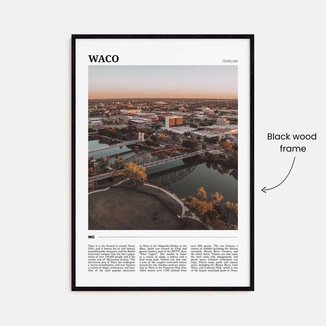 Waco Texas Brazos River Bridge Sunset Aerial Photography Poster - Image 2