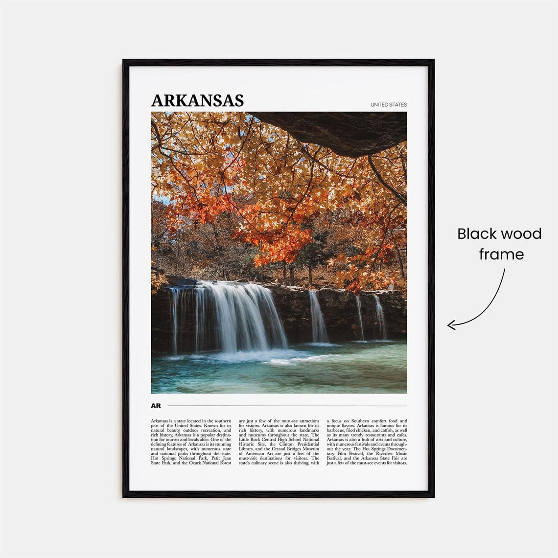 Arkansas USA Autumn Waterfall Fall Foliage Forest Scene Poster - Image 2
