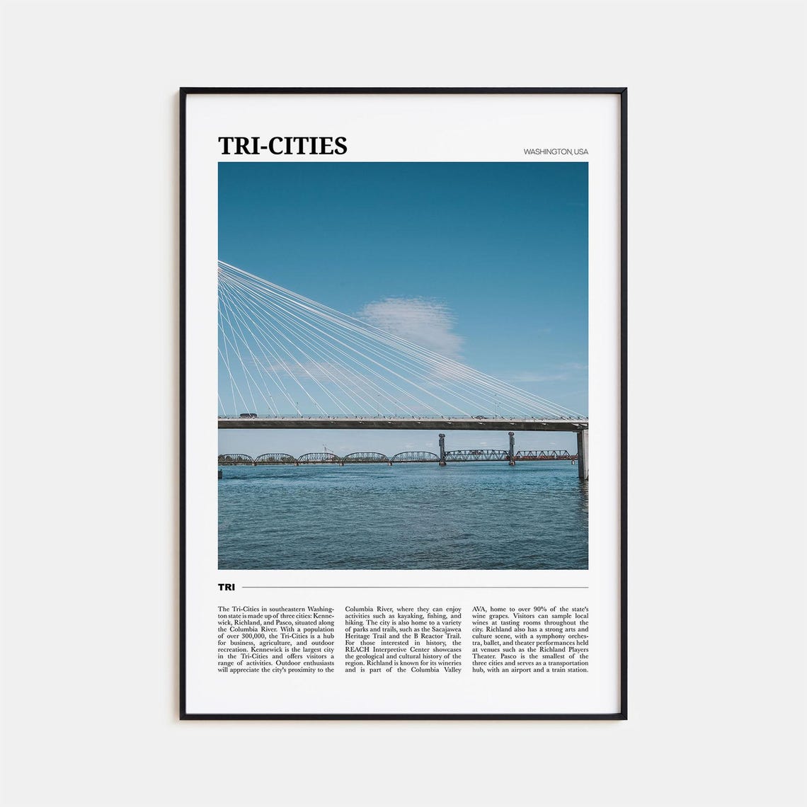 Tri Cities Washington Travel Poster Cable Stayed Bridge River View