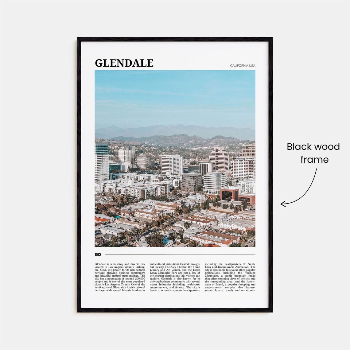 Glendale California Aerial Panoramic City and Mountain View Poster - Image 2