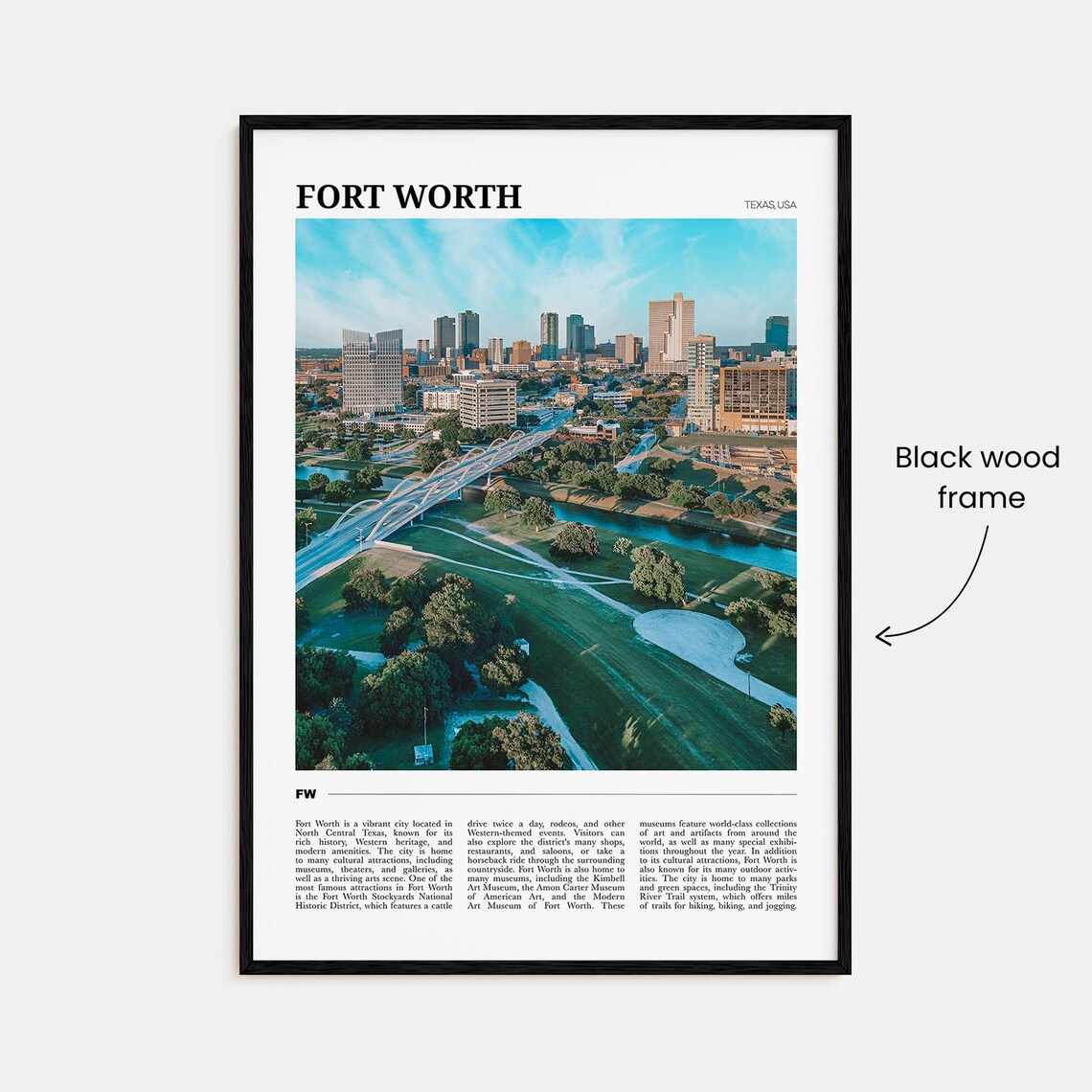 Fort Worth Texas Skyline Aerial Photo Downtown Greenways Travel Poster - Image 2