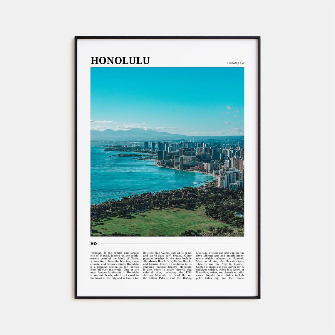 Honolulu Hawaii Tropical Waikiki Beach Aerial Skyline Poster