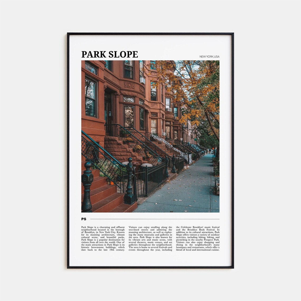 Park Slope Travel Poster, New York USA Art Print