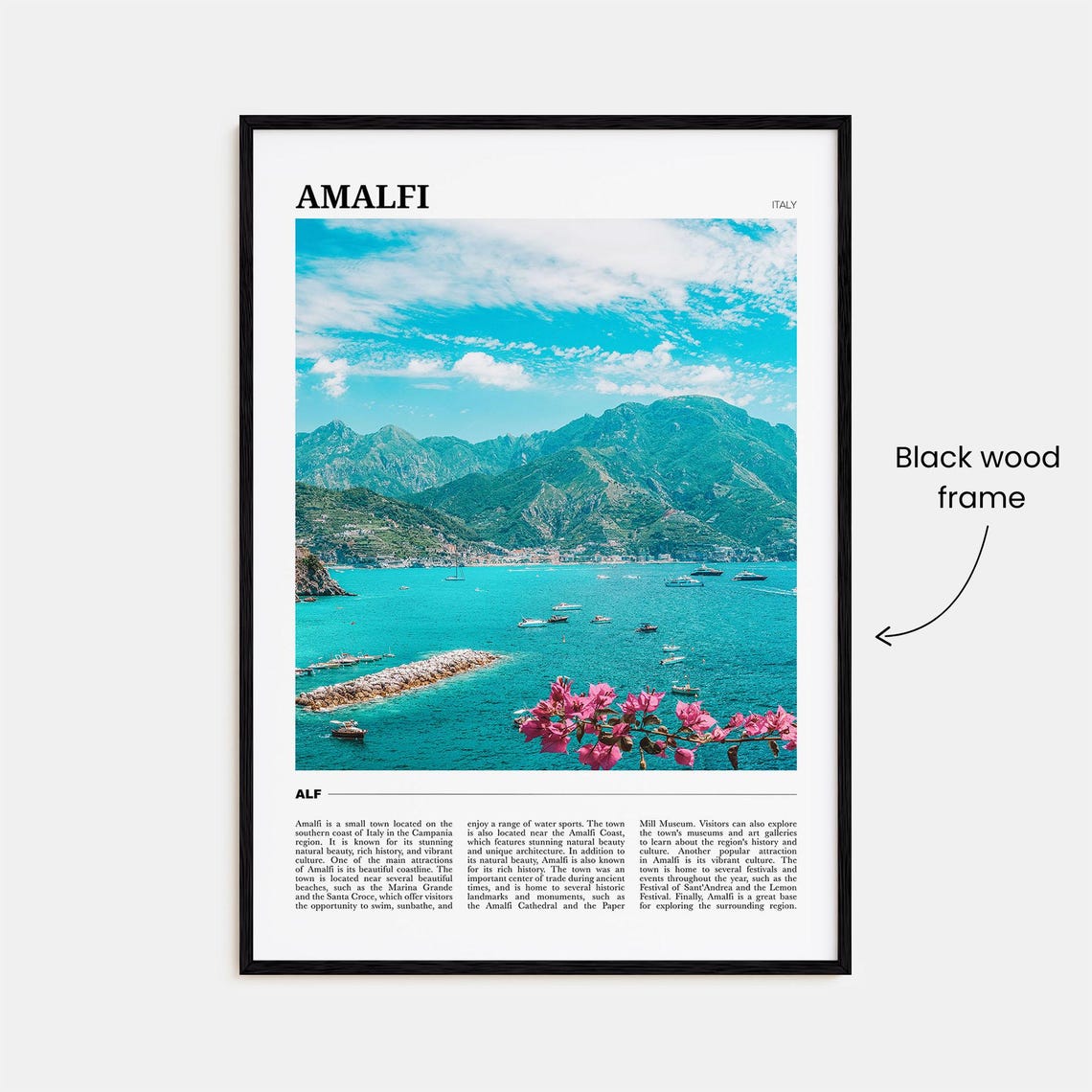 Amalfi Italy Coastline Boats Turquoise Sea Mountain Travel Poster - Image 2