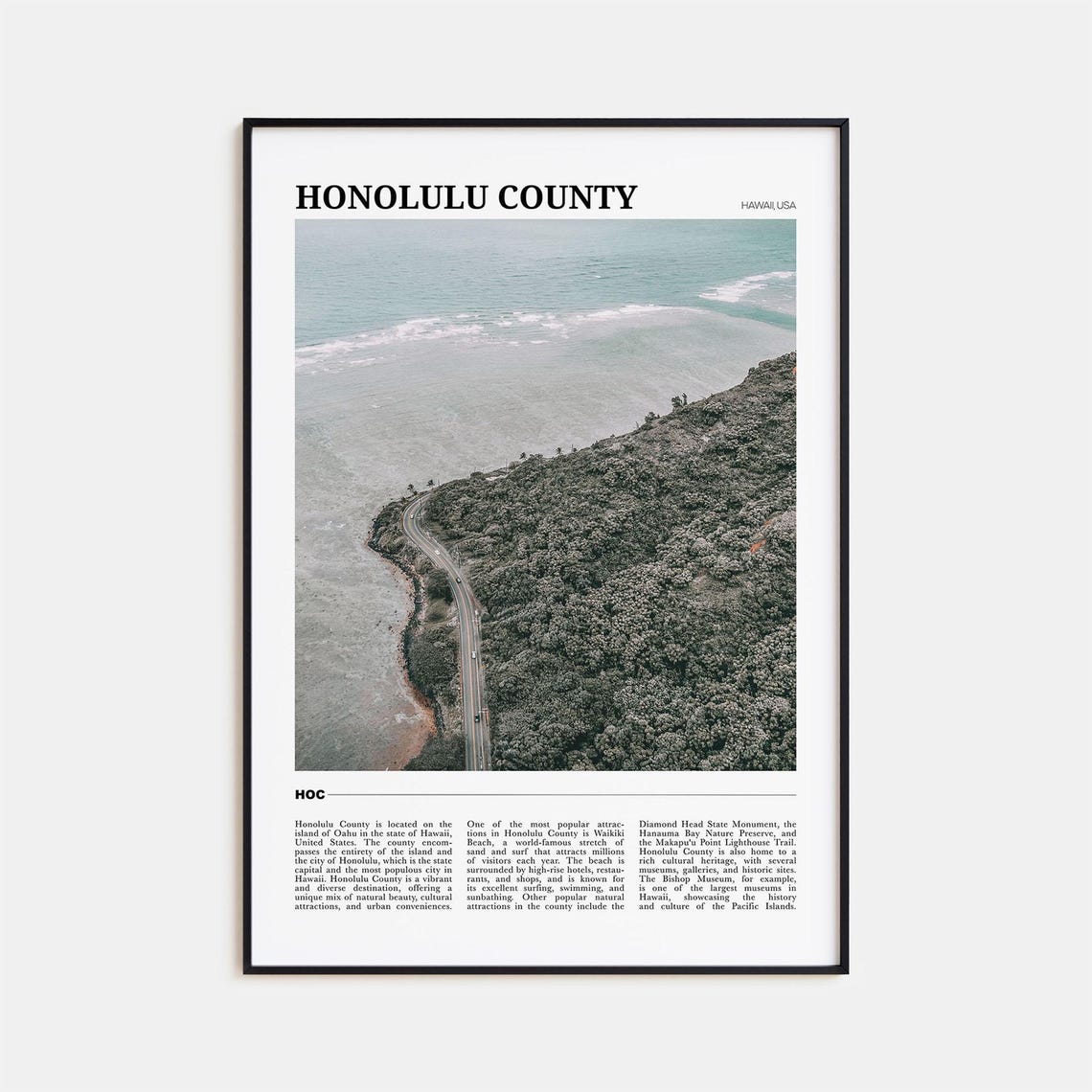 Honolulu County Hawaii Tropical Ocean Cliff Road Aerial Poster