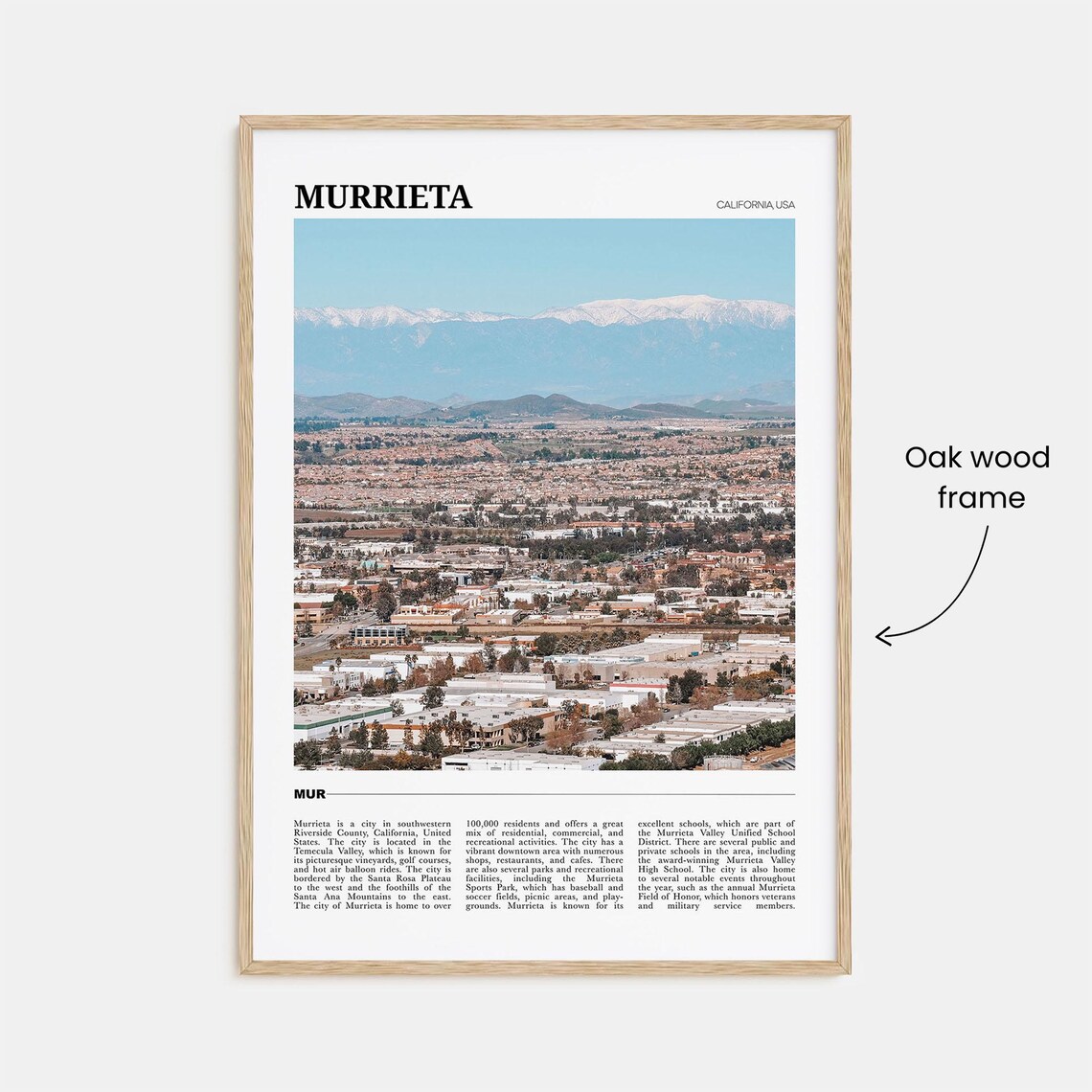 Murrieta California Aerial City View Snow Capped Mountain Poster - Image 3
