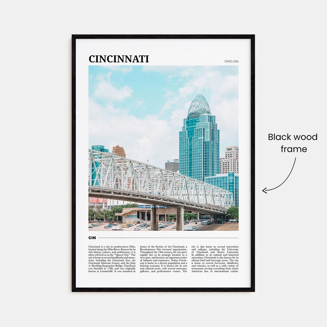 Cincinnati Ohio Skyline Bridge River Travel Photography Poster - Image 2