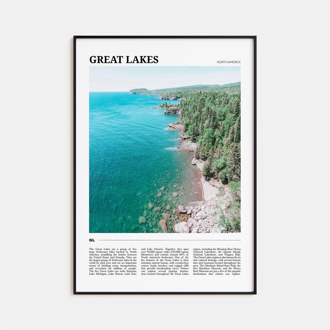 Great Lakes Travel Poster, North America Art Print