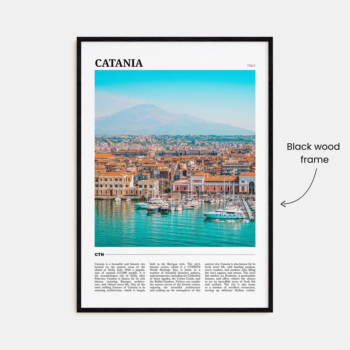 Catania Italy Sicily Harbor Mount Etna Volcano View Travel Poster - Image 2