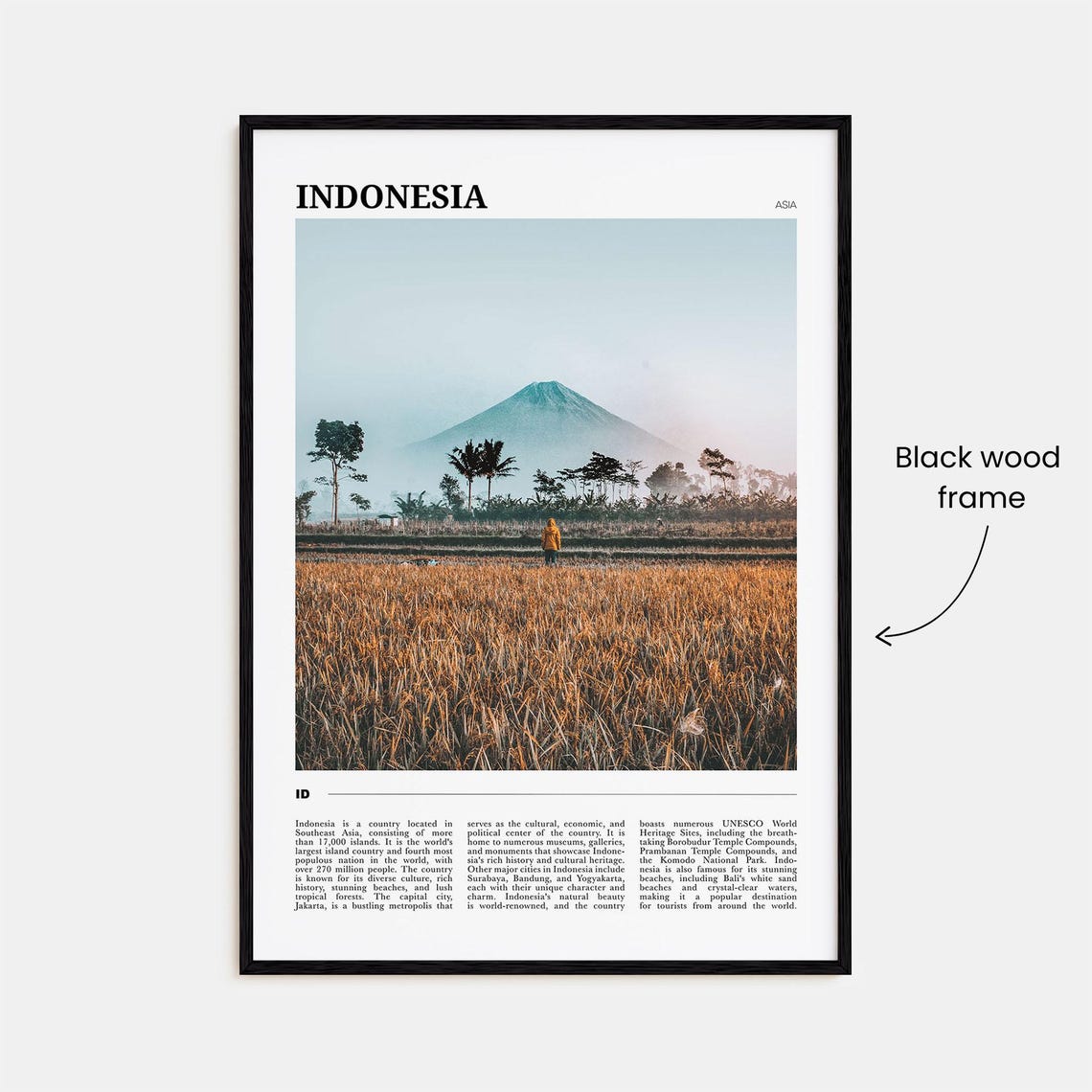 Indonesia Rice Fields Volcano Misty Countryside Asia Travel Poster - Image 2