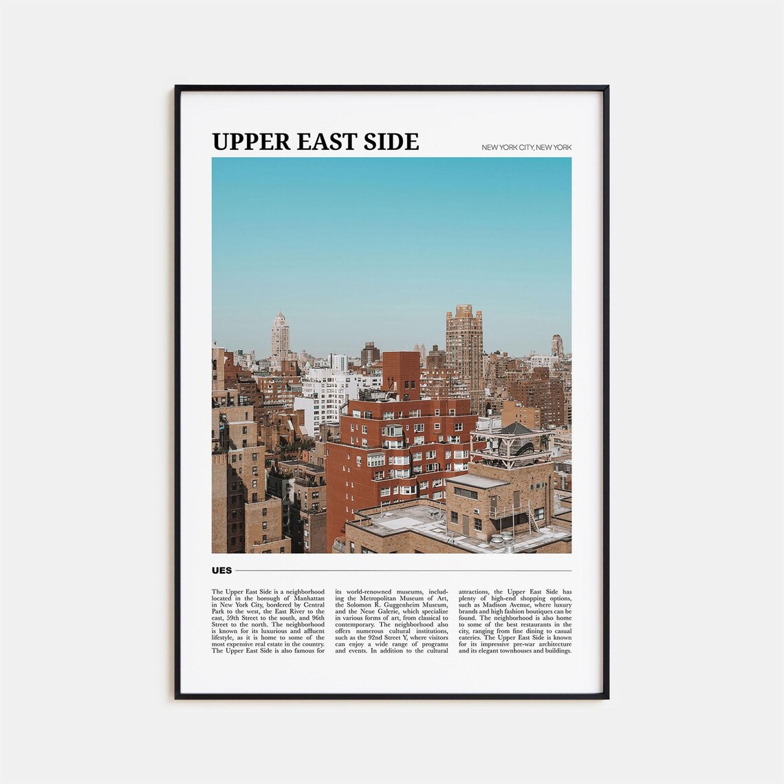 Upper East Side Travel Poster, New York Wall Art