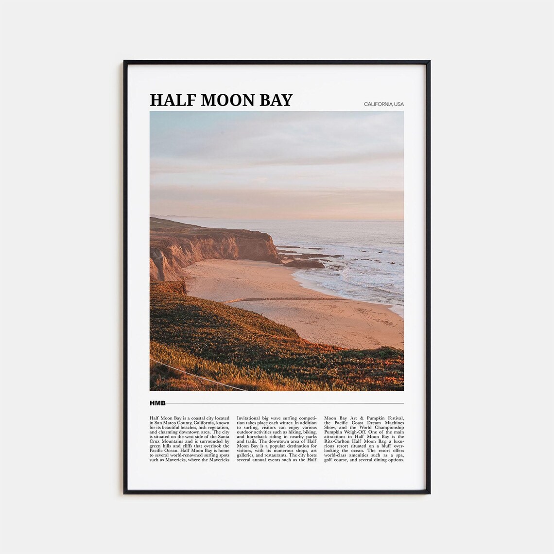 Half Moon Bay Travel Poster, California USA Art Print