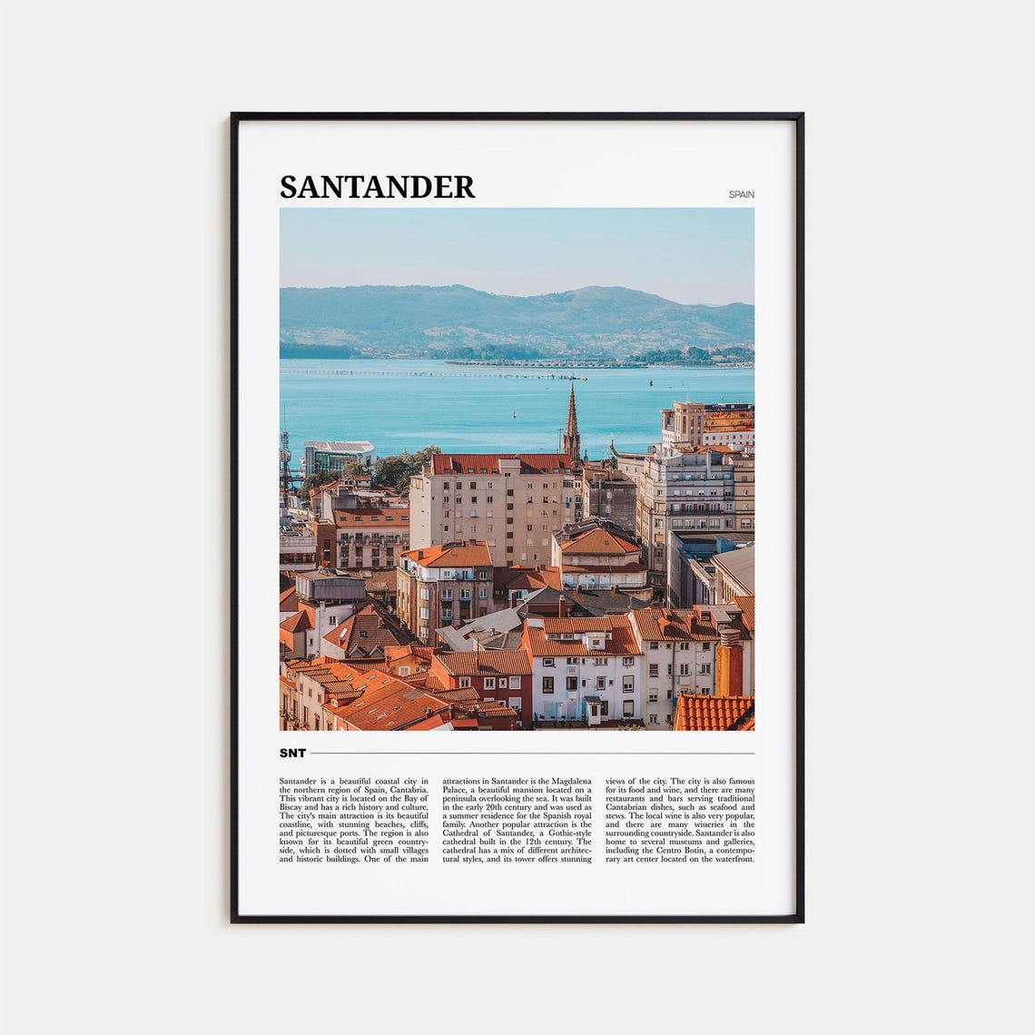 Santander Spain Bay Rooftops Cathedral Coastal City Travel Poster