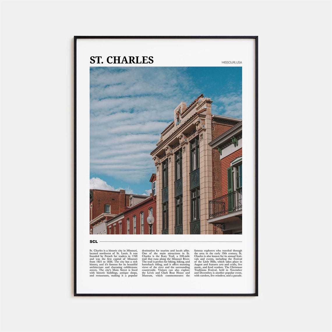 St Charles Missouri Travel Poster Historic Main Street Brick View