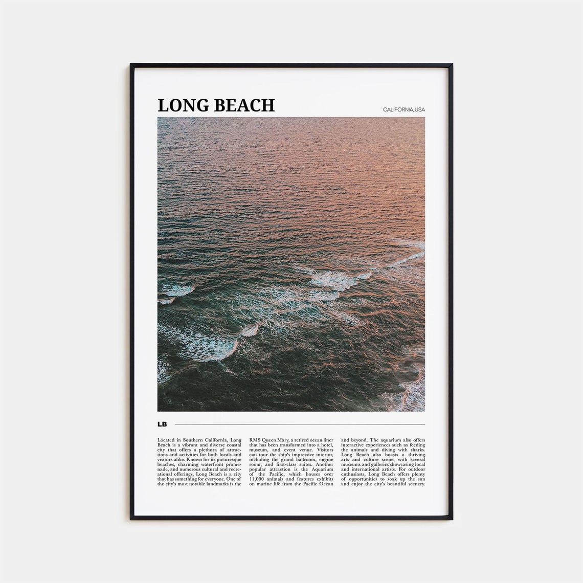 Long Beach California USA Travel Poster With Surf Waves Photo