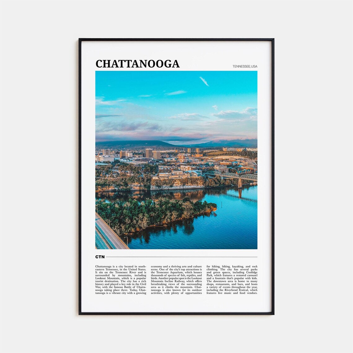 Chattanooga Tennessee River Skyline Mountains City Photo Travel Poster