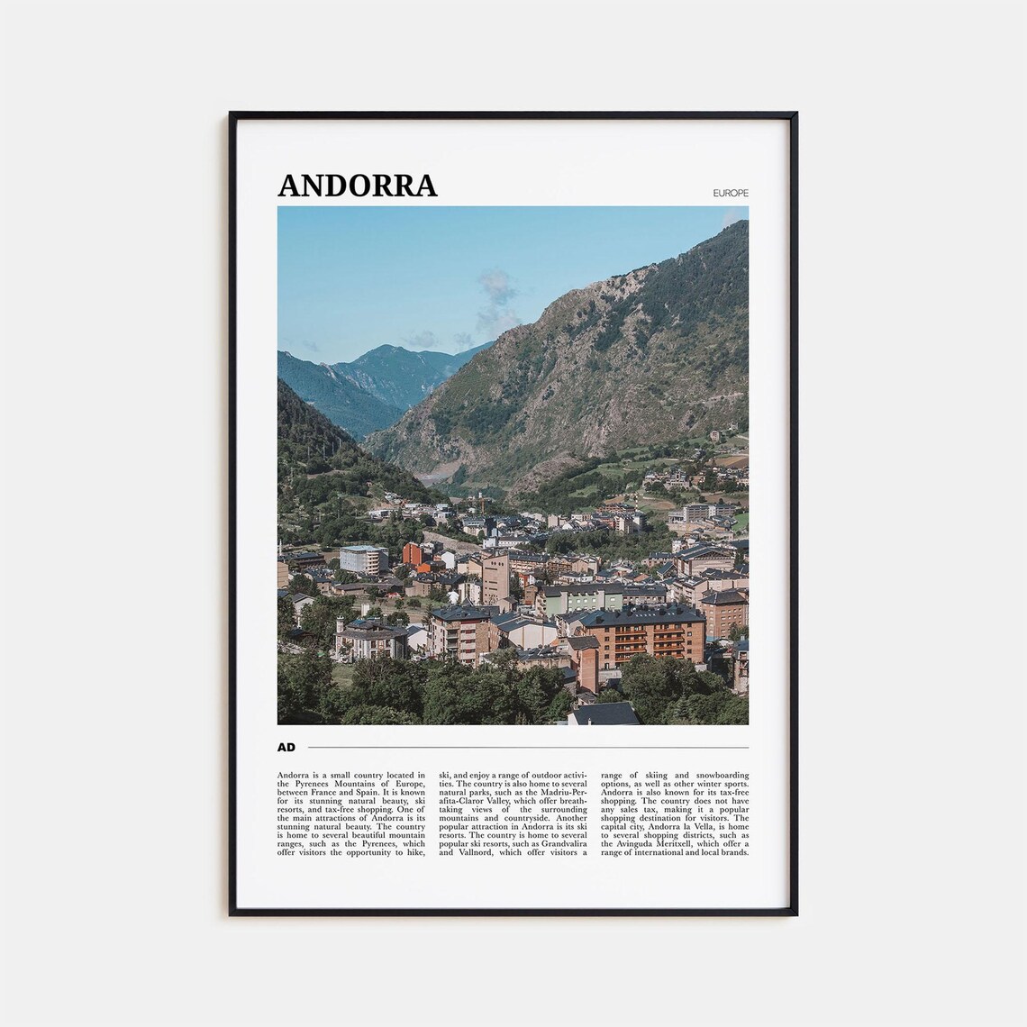 Andorra Europe Pyrenees Mountain Valley Town Scenic Travel Poster