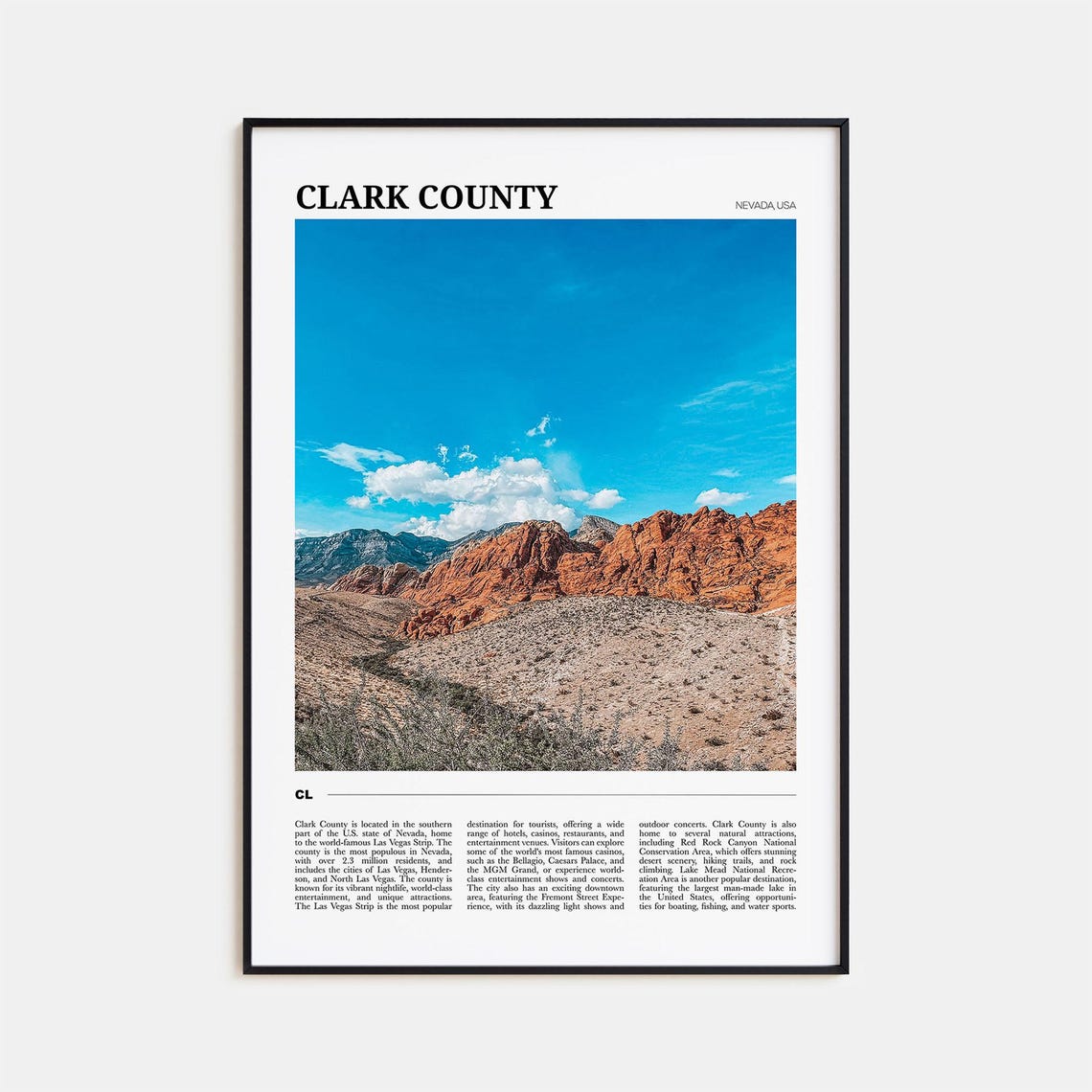 Clark County Nevada Red Rock Canyon Desert Scenic Travel Poster
