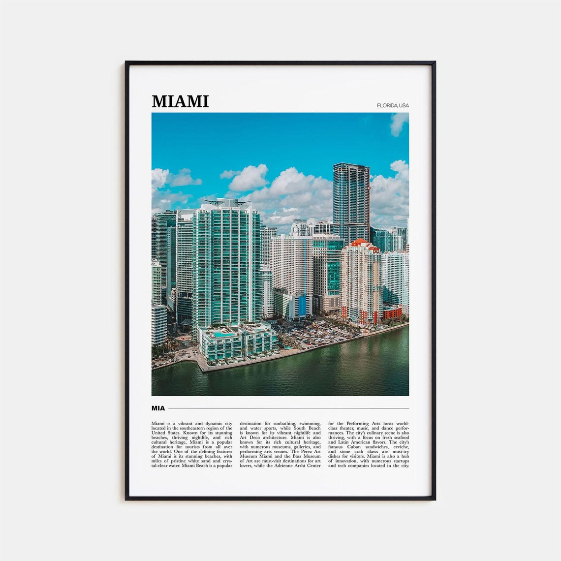 Miami Florida Skyline Bayfront Travel Photography Cityscape Art Poster