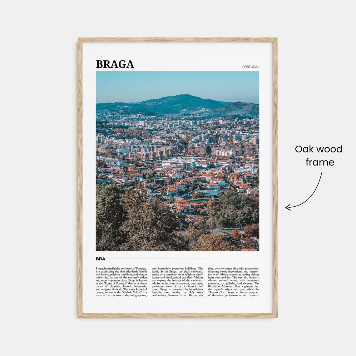 Braga Portugal Red Rooftop Hillside Aerial Panorama View Poster - Image 3