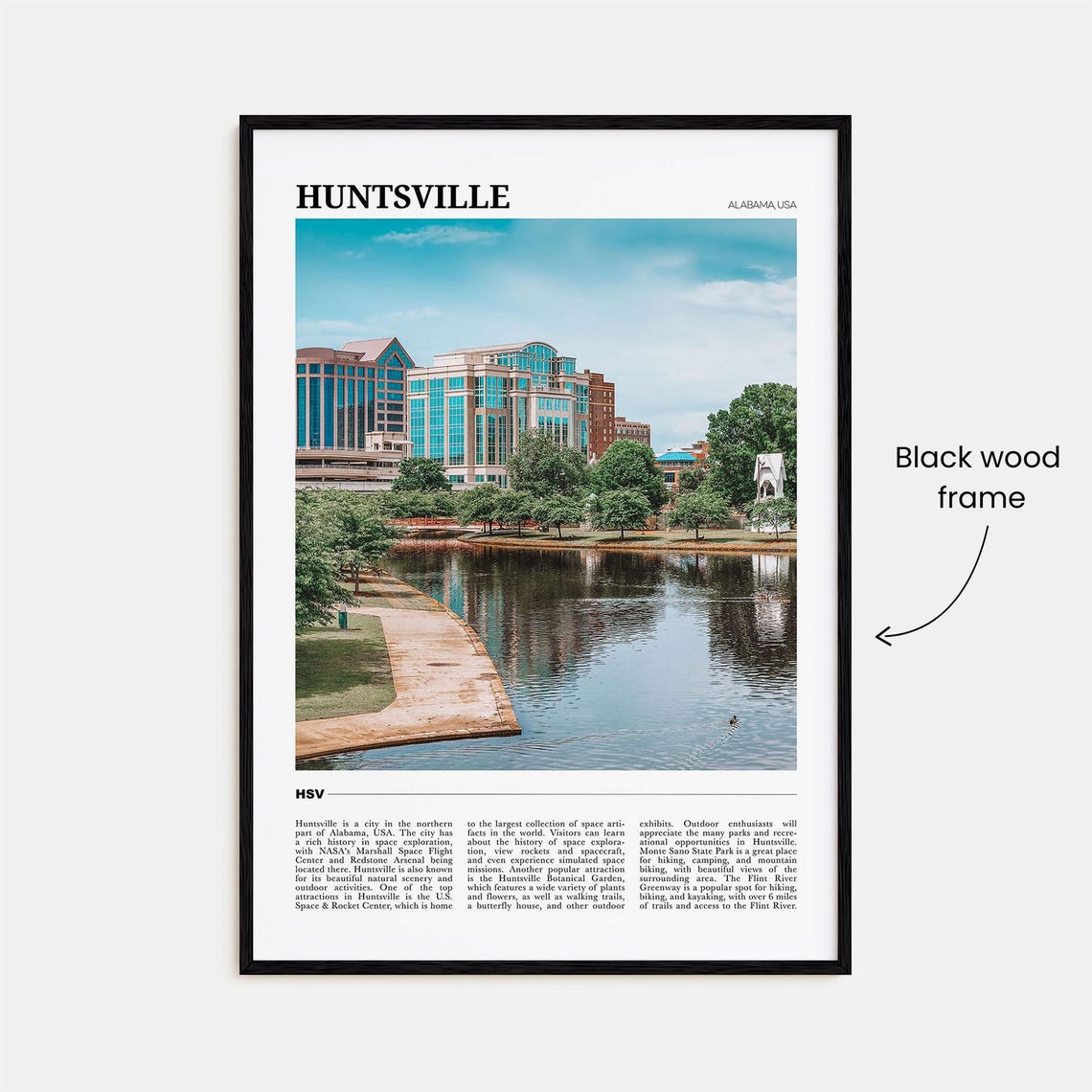 Huntsville Alabama USA Scenic Park Lake Downtown View Poster - Image 2