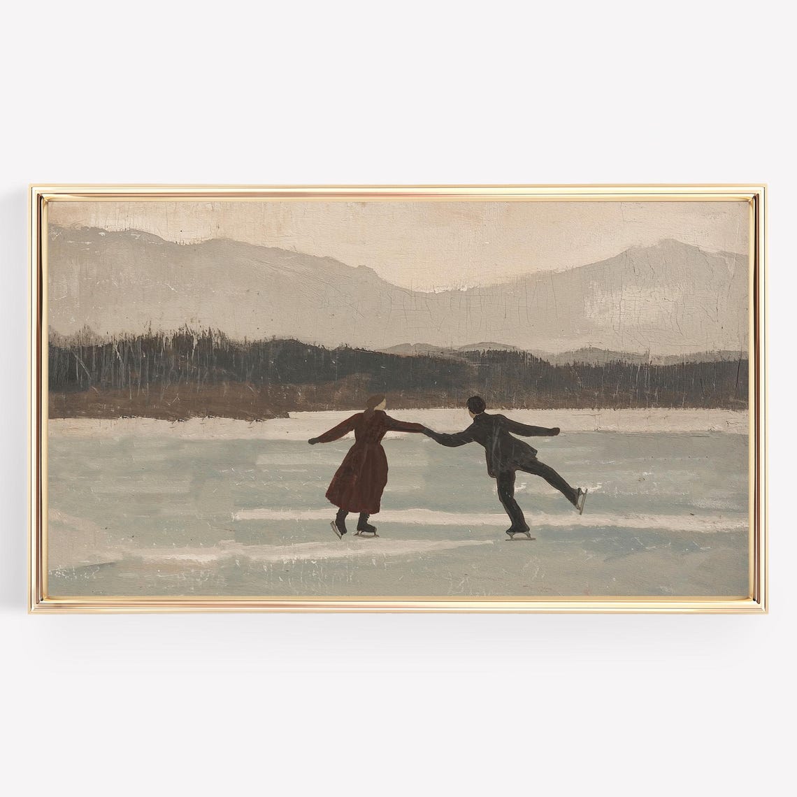 Vintage Ice Skating Couple Frozen Lake Winter Romance Poster - Image 3