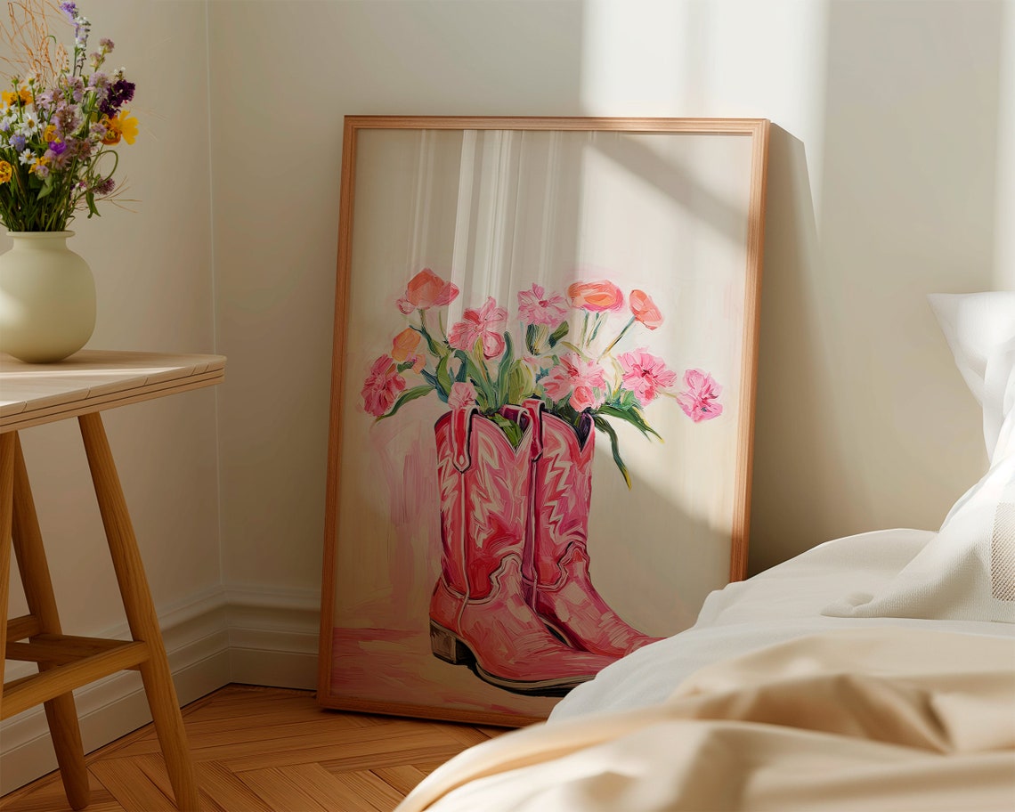 Coastal Cowgirl Boots Wall Art Western Pink Nursery Print Teen Girl Bedroom Dorm Room Posters Preppy Decor - Image 3