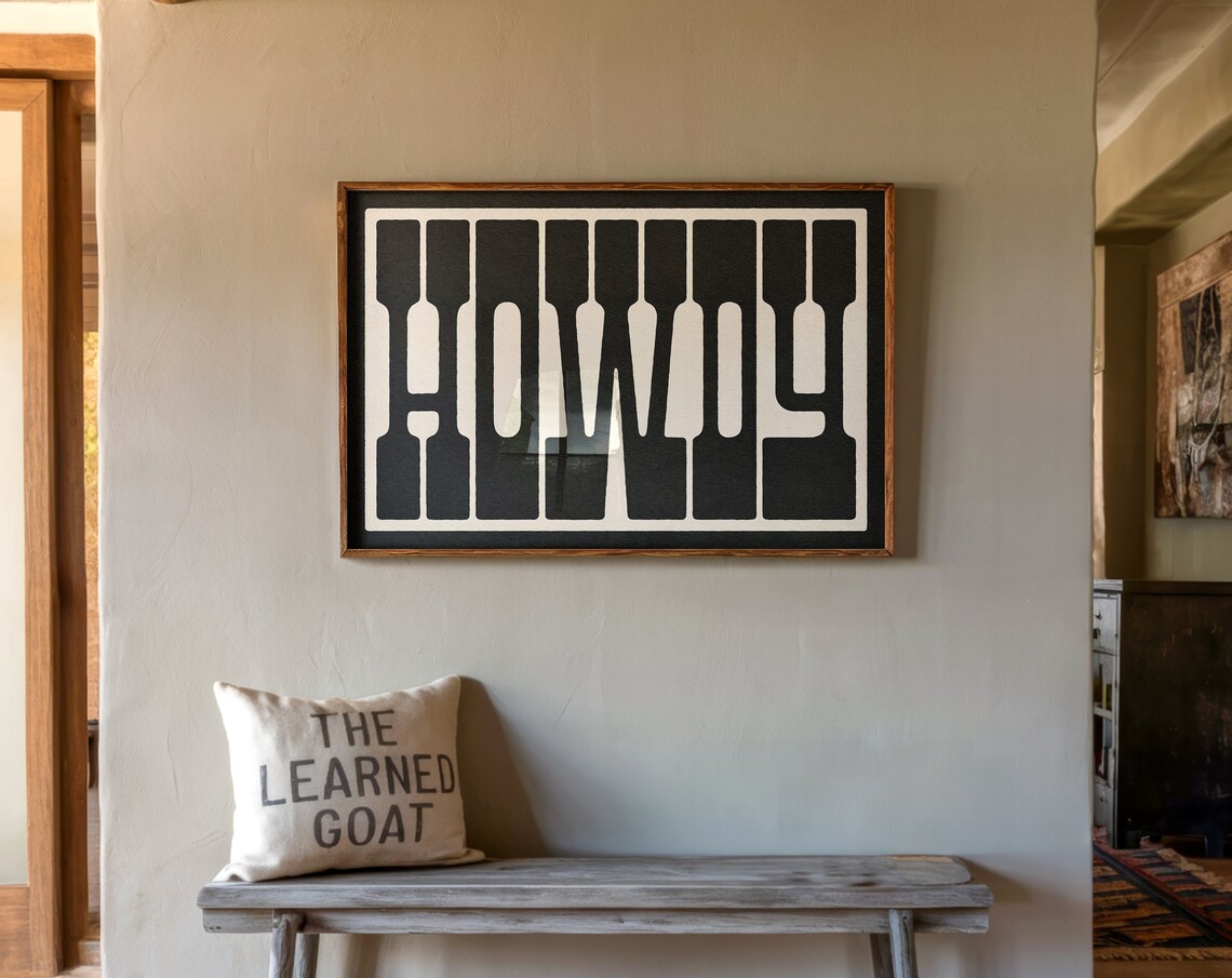 Howdy Black Cream Western Block Letters Adobe Style Hallway Print