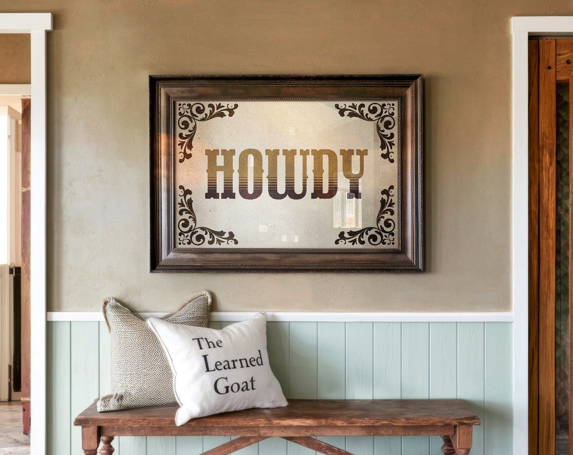 Howdy Gold Gradient Western Slab Serif Ornate Scrollwork Print