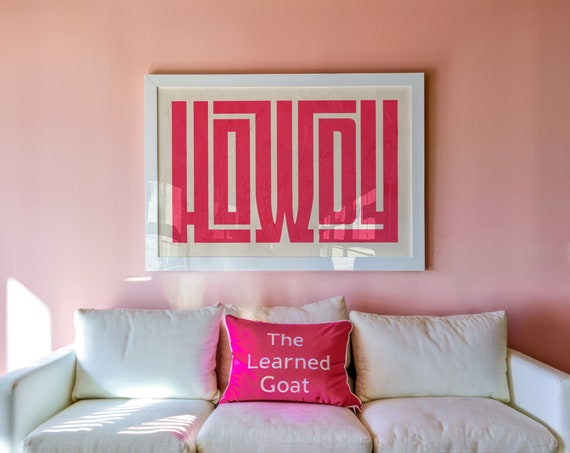 Howdy Typography Poster Pink Howdy Picture Welcome Sign Paper Mache Art Modern Farmhouse Decor Hot Pink Howdy Print Hello Wall Art