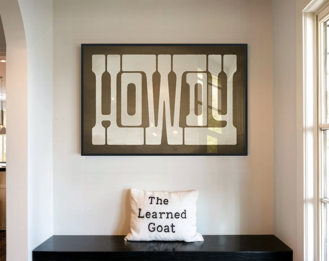 Howdy Cream on Brown Vintage Western Greeting Cowboy Style Poster
