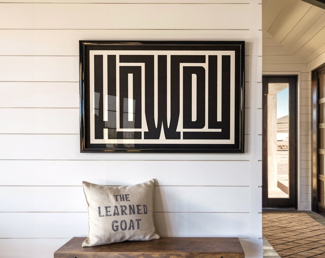 Black Interlocking Howdy Typography Modern Western Art Style Poster