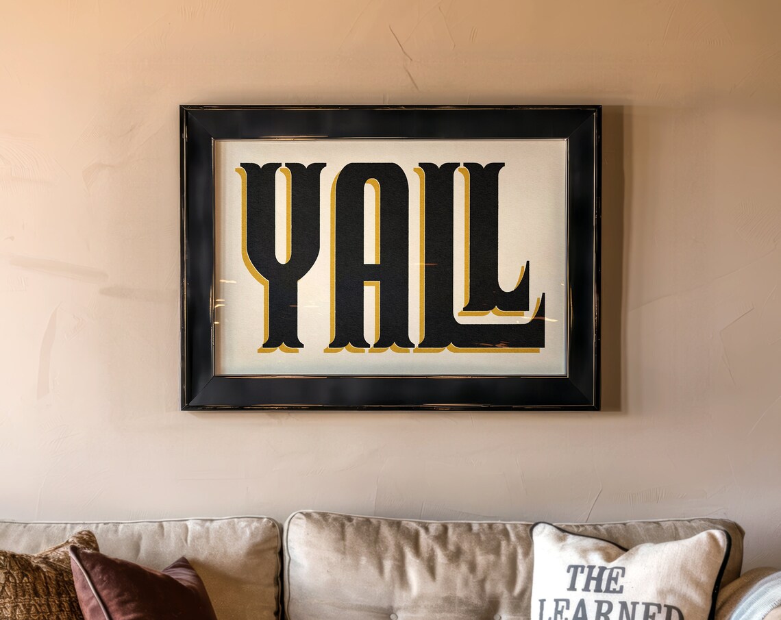 Yall Black Gold Drop Shadow Western Typography Vintage Poster