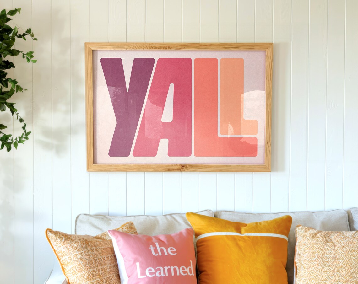 Yall Pink Purple Orange Ombre Modern Block Letters Wall Poster