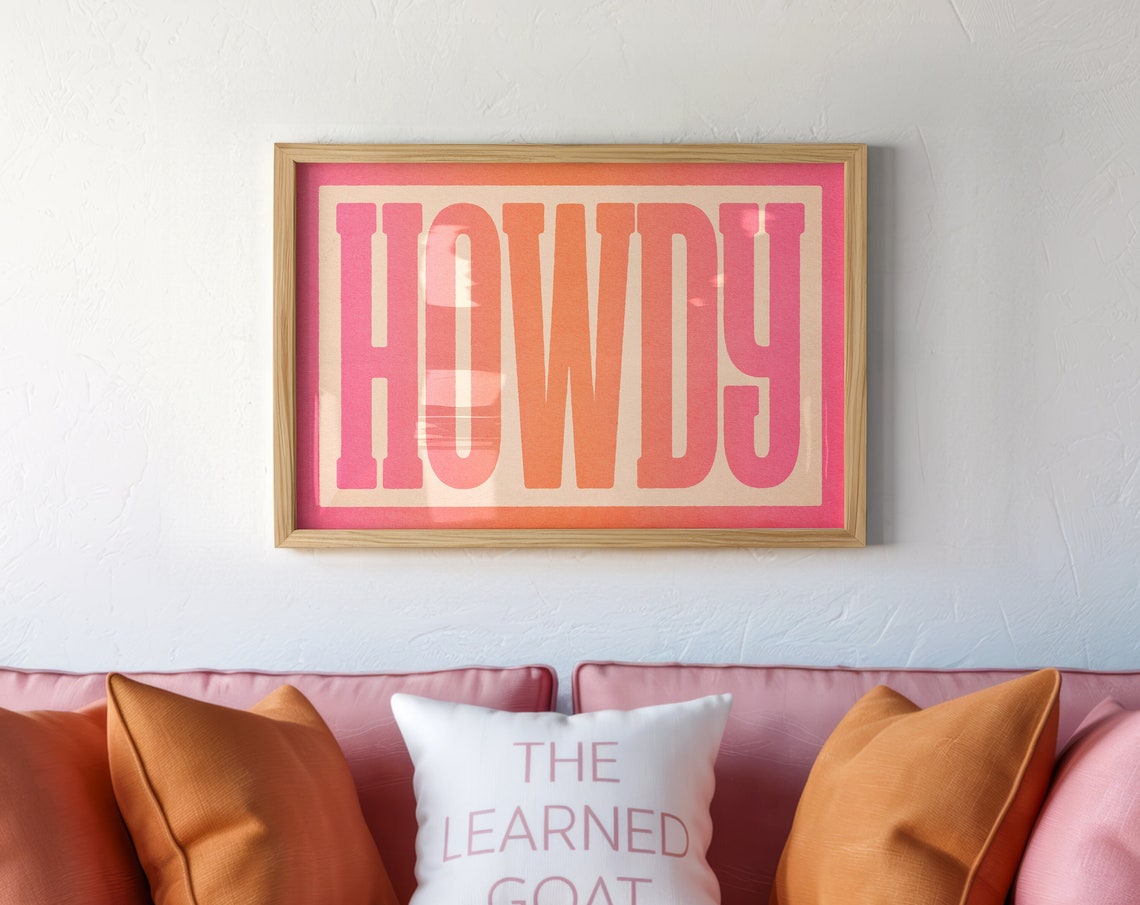 Pink Orange Gradient Howdy Typography Sunset Western Style Poster