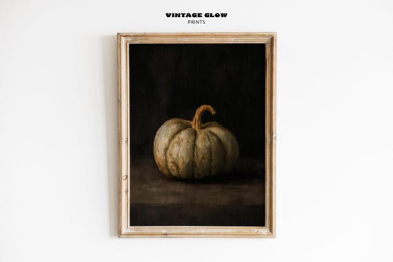 Moody Rustic Pumpkin Still Life, Vintage Autumn Art Print