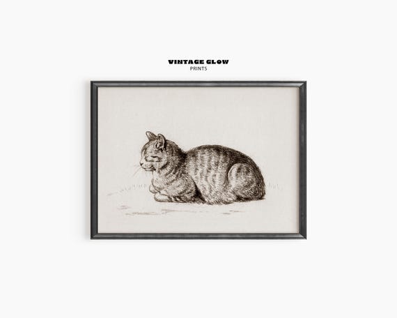 Vintage Cat Art Print, Antique Illustration Decor