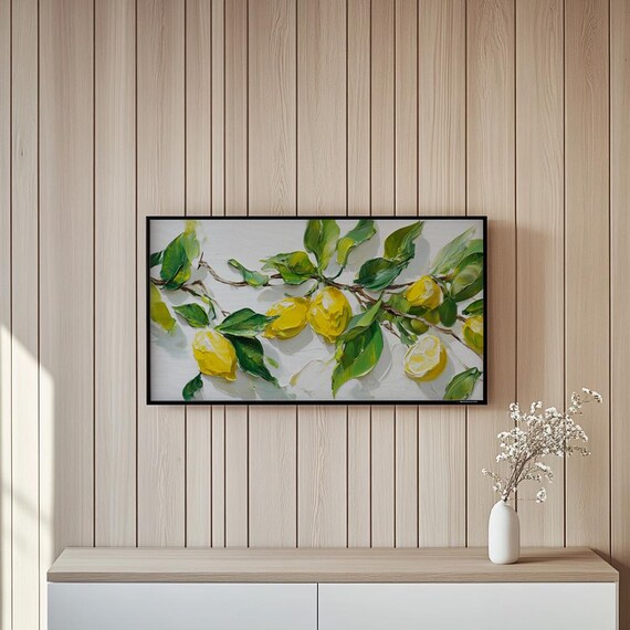 Bright Lemon Branch Textured Impasto Fruit Kitchen Citrus Poster