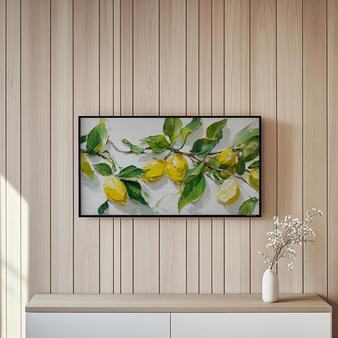 Bright Lemon Branch Textured Impasto Fruit Kitchen Citrus Poster