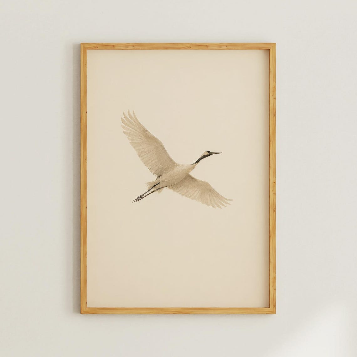 Minimalist Flying White Crane Watercolor Japanese Style Art Print