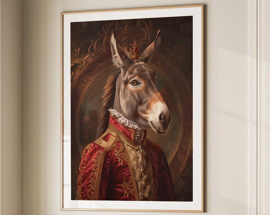 Royal Donkey Crown Portrait Renaissance Animal Painting Wall Art
