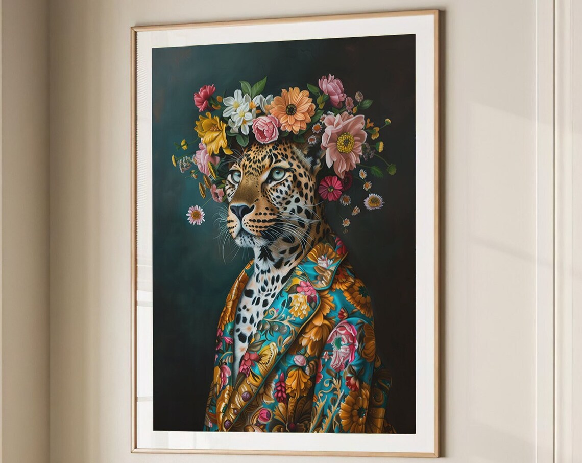 Leopard Maximalist Eclectic Animal Portrait Art Print