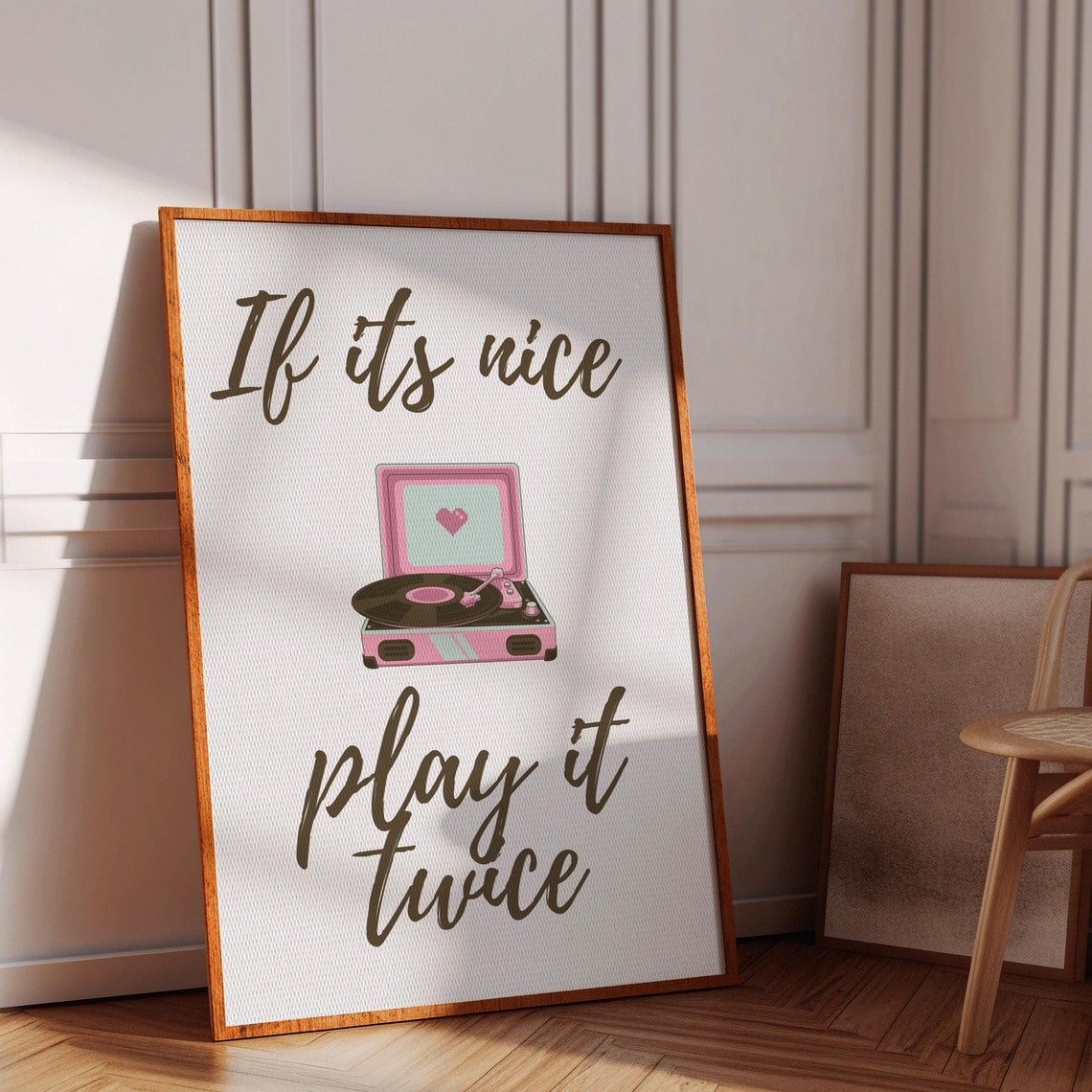 If Its Nice Play It Twice Record Player Poster Retro Music Quote - Image 3