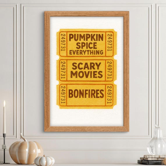 Fall Wall Art Pumpkin Spice Scary Movies Bonfires Autumn Home Decor
