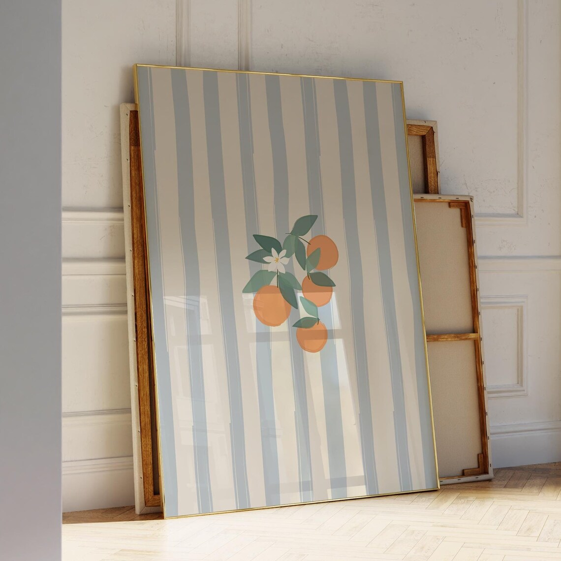 Striped Oranges Grandmillennial Kitchen Art Print