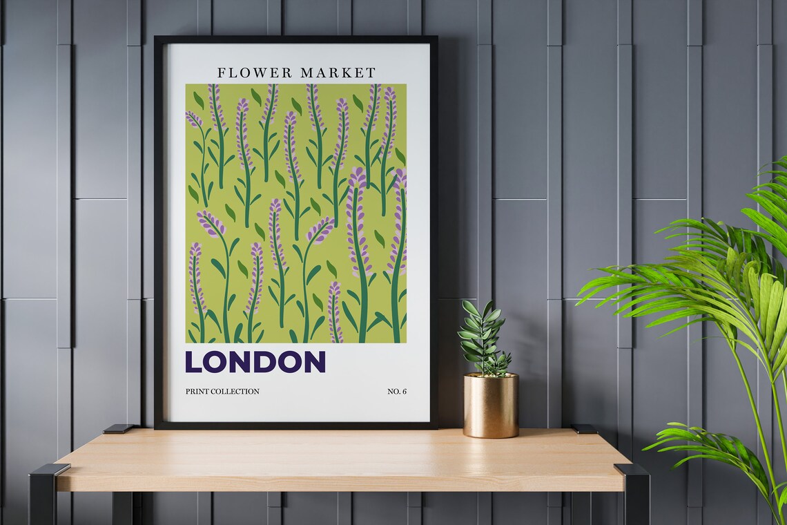London Flower Market Lavender Sprigs Botanical Retro City Art Poster - Image 2