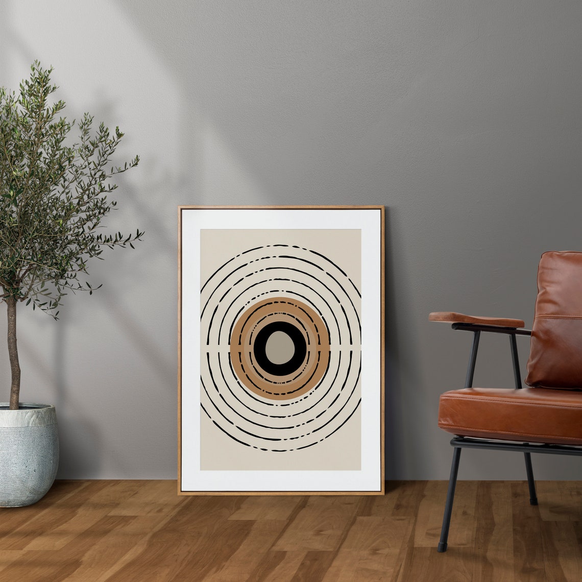 Concentric Dashed Circles Neutral Black Tan Geometric Poster - Image 6