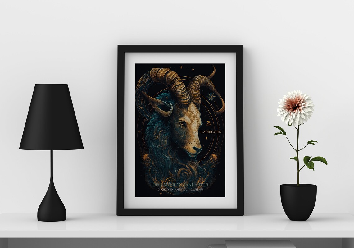 Capricorn Zodiac Goat Gold Celestial Astrology Star Sign Poster - Image 8