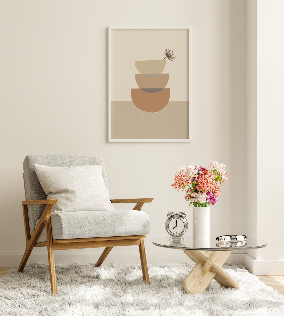 Abstract Stacked Half Circles Neutral Geometric Minimal Poster - Image 8